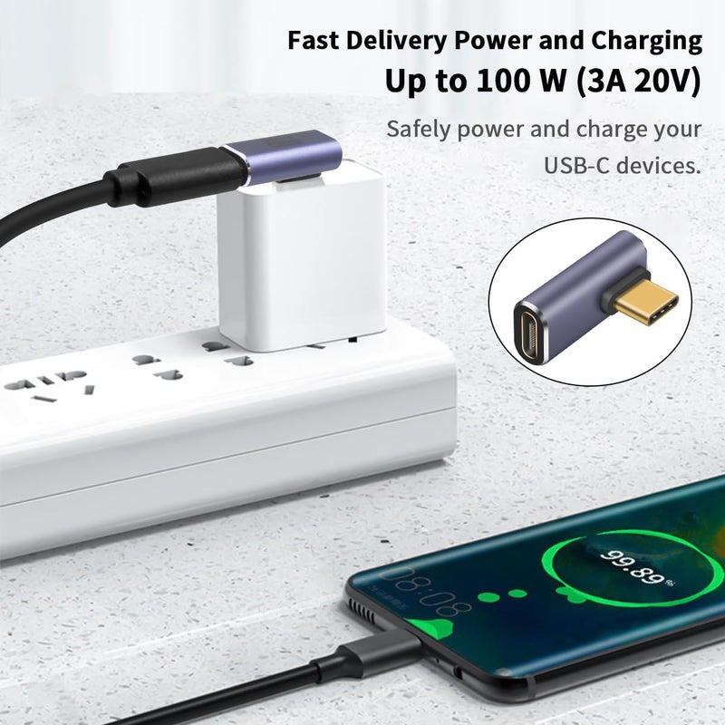 Poyiccot USB C Right Angle Adapter 40Gbps, 8K@60Hz, 100W, USB C 90 Degree Adapter, Right Angle Type C Male to Female Extender Thunderbolt 4 Connector for iPhone/PC/Galaxy S23, 2-Pack - Image 2